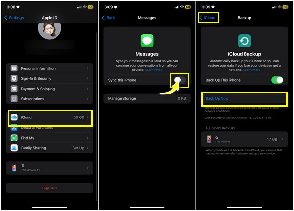 iCloud גיבוי הודעות iPhone עבור iOS 13 ואילך