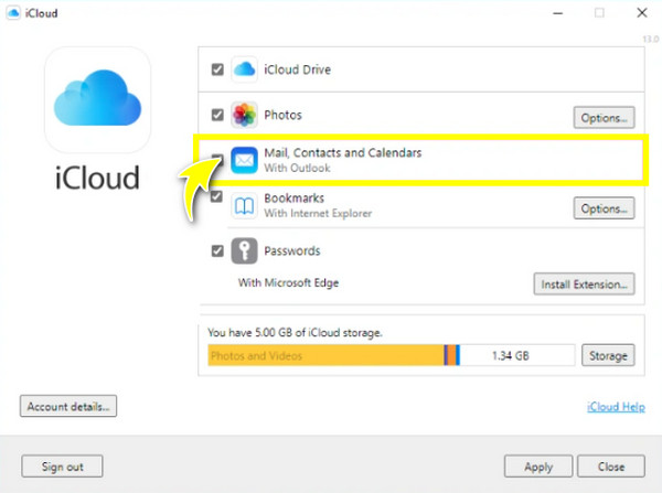 iCloud בדוק לוחות שנה של אנשי קשר בדואר