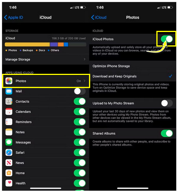 iCloud הפעל תמונות