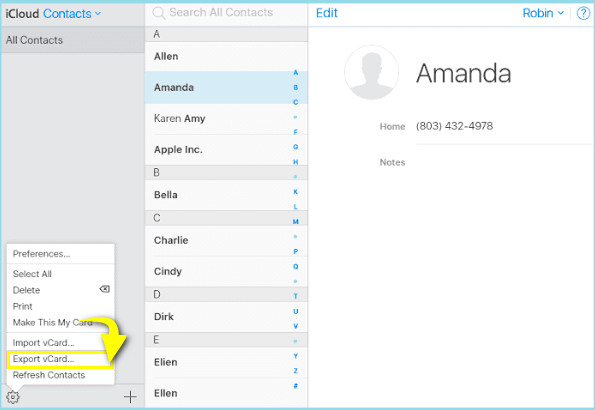 iCloud Exporter la VCard