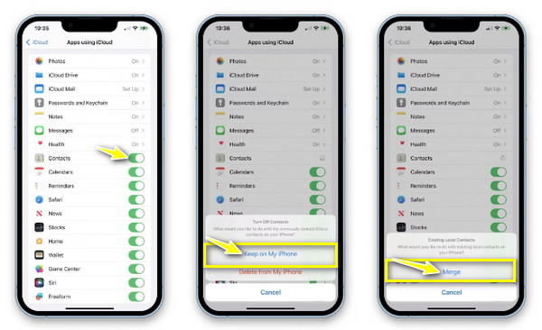 iCloud סנכרון אנשי קשר לאייפד