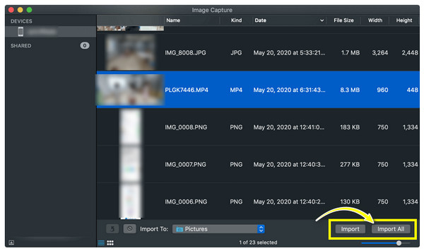 Captura de imagem, transferência de fotos do iPhone para Mac