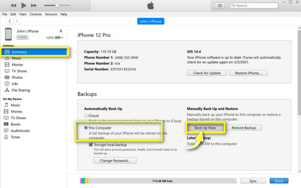 iTunes esegue il backup dei messaggi dell'iPhone