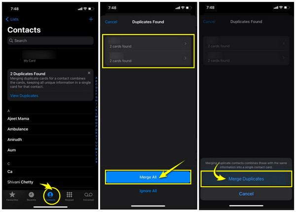 Fusionar contactos duplicados con los mismos nombres