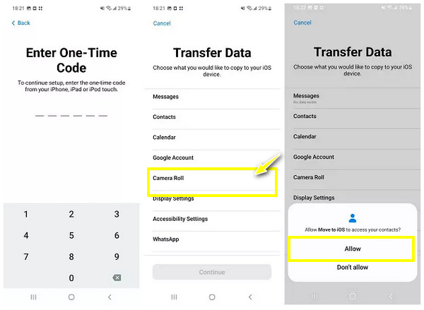 iOS 앱으로 이동 데이터 선택