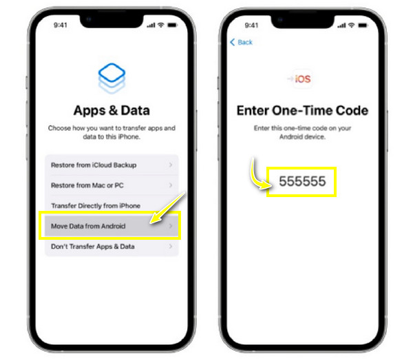 Move to iOS App Six Digit Code