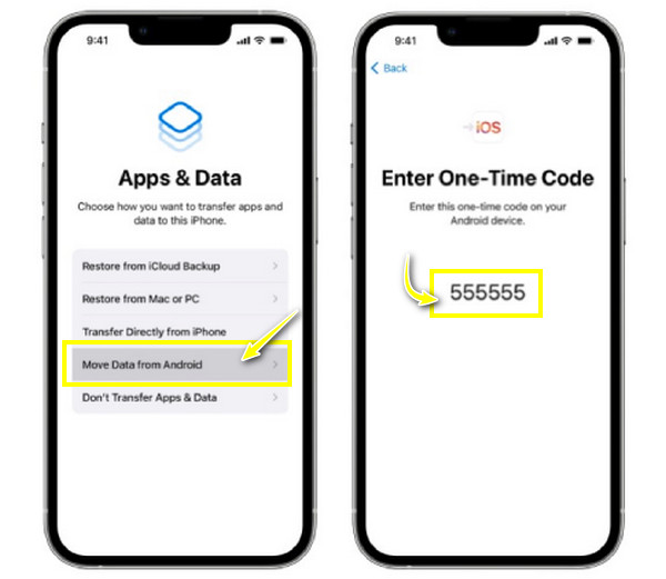 העבר לאפליקציית iOS שש ספרות קוד