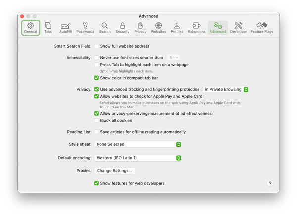 Safari Advanced Options