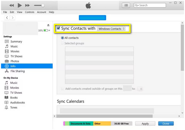 Windows Sync אנשי קשר