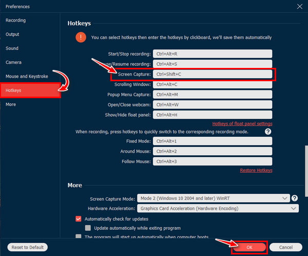 Anyrec Personalizza i tasti di scelta rapida