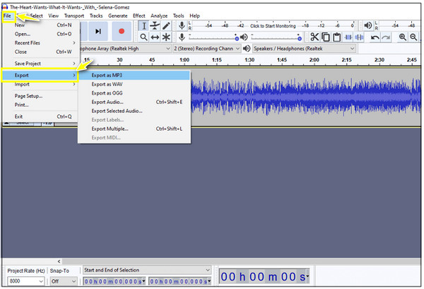 Audacity izvoz kao MP3