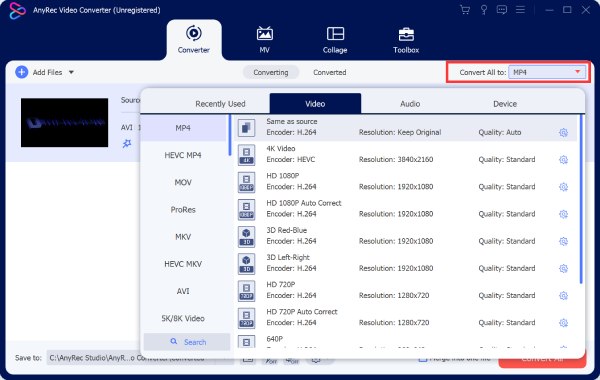 Pilih Format Output Anyrec