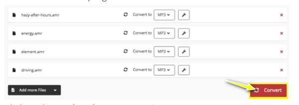Cloudconvert המרת AMR ל-MP3