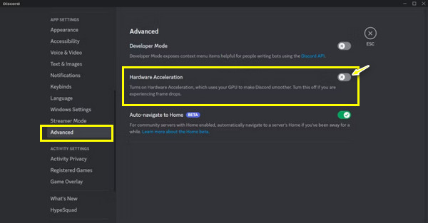 Desactivar la aceleración de hardware