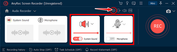 Anyrec Regola le impostazioni audio