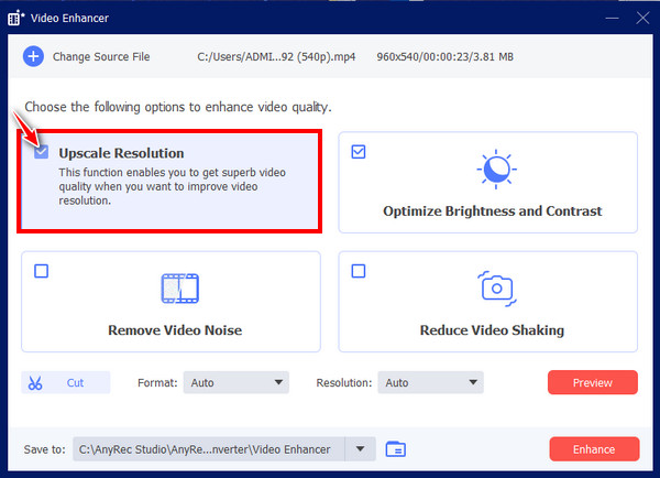 Anyrec Klik på Upscale Resolution Box