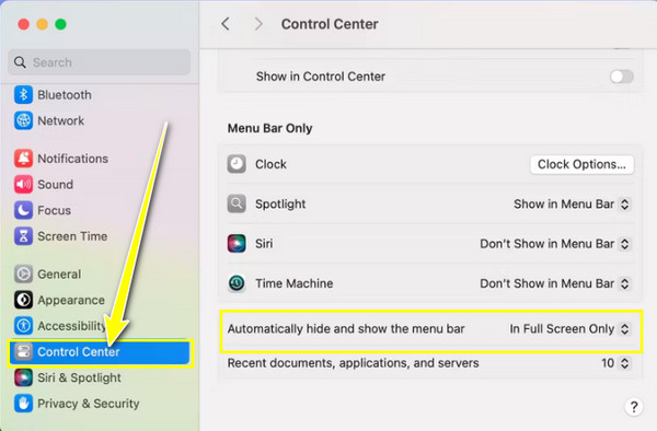 Mac Nascondi automaticamente la barra dei menu