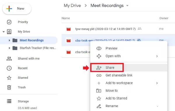 Meet grabando Google Drive