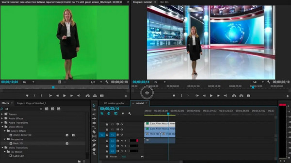 Premiere Pro يضيف خلفية للشاشة الخضراء