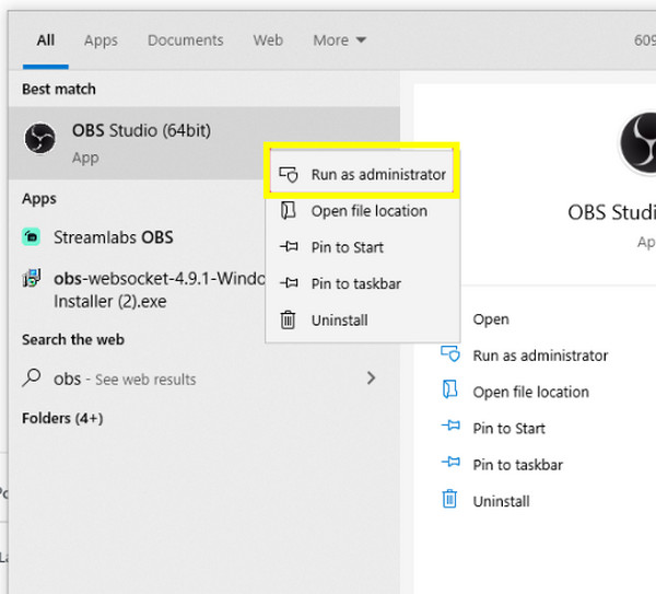 Führen Sie OBS als Administrator aus