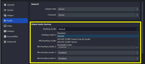 Seleziona il dispositivo audio corretto