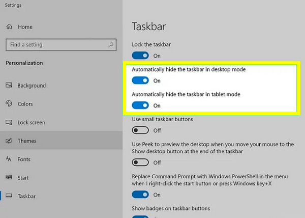 Windows 10 oculta automáticamente la barra de tareas