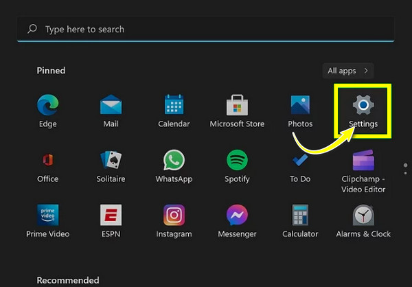 Windows 11 Ayarlar'a gidin