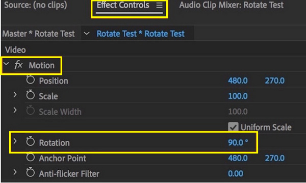 Rotateur vidéo Adobe Premiere Pro