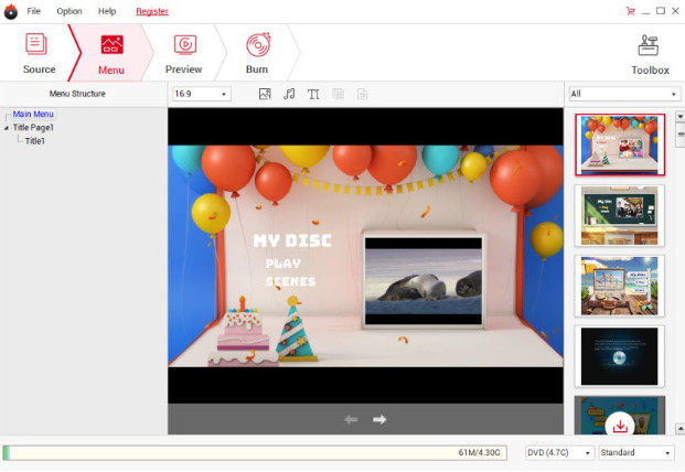 โปรแกรมสร้างเมนูดีวีดี Aimersoft