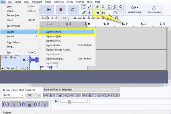 Áudio de corte do Audacity