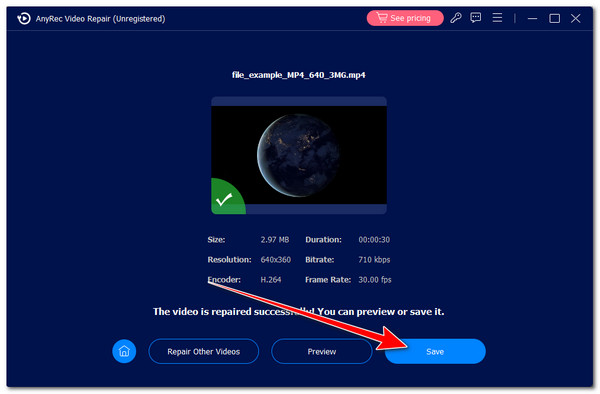Save Repaired Video