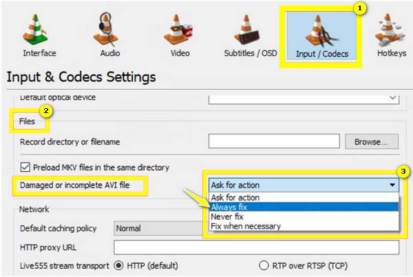 VLC اختر الإصلاح دائمًا