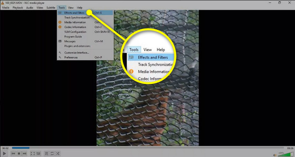 VLC Klik op Effecten en filters