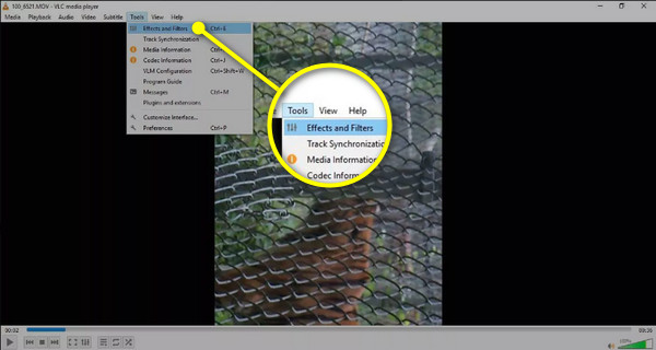 VLC Klicka på Effekter och filter