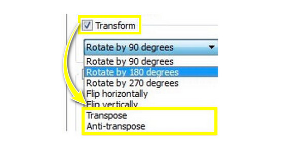 VLC Sélectionner Transposer