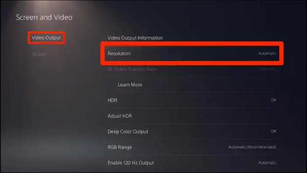 הגדר רזולוציית 4K PS5