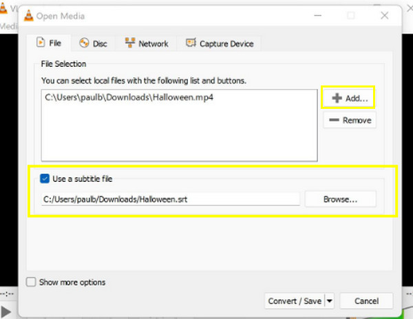 Vlc Dodajte datoteku videa i titlova
