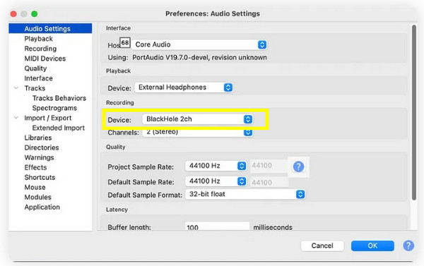 Mac Audacity'de Soundflower'ı Seçin