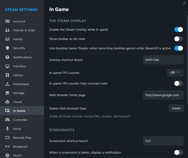 Povolit překrytí ve službě Steam