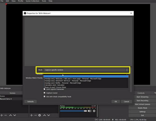 Obs Select Capture Specific Window