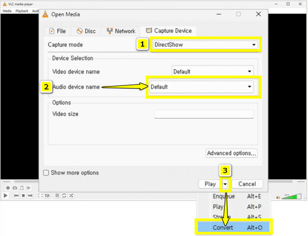 VLC Enregistrer l'audio Sélectionner le périphérique d'entrée