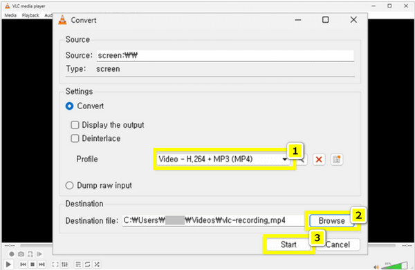 VLC Enregistrer une vidéo Sélectionner le format