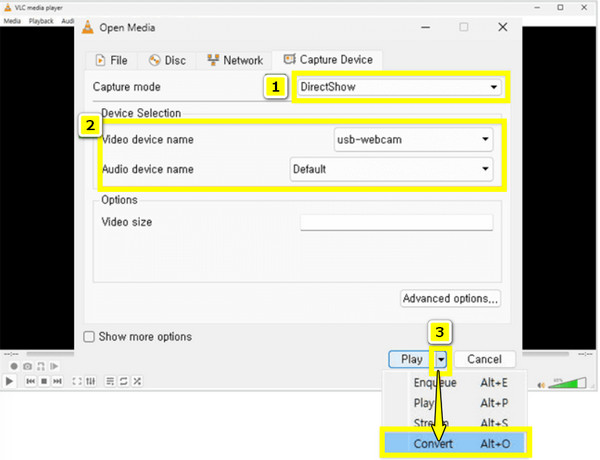 Enregistrement de webcam VLC