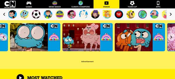 אתר אינטרנט של Cartoon Network לקריקטורות חינמיות