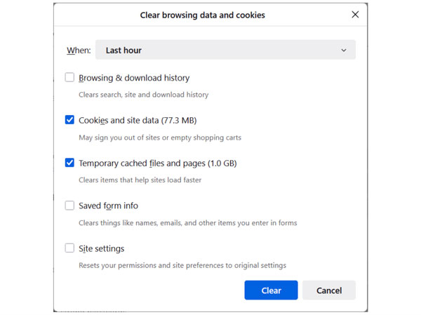 Limpar cookies do navegador no Firefox