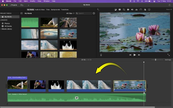 iMovie 画像を上にドラッグ