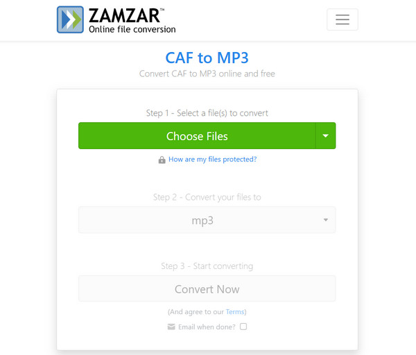 온라인 Zamzar Caf to Mp3