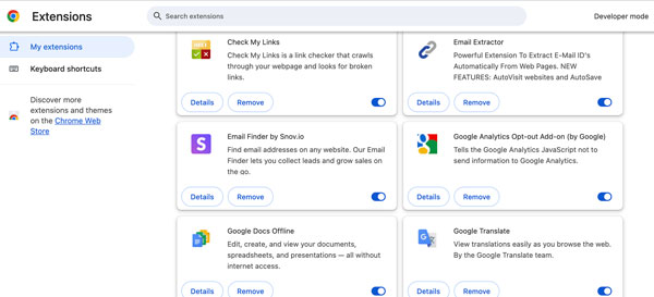 Remover extensões do Chrome