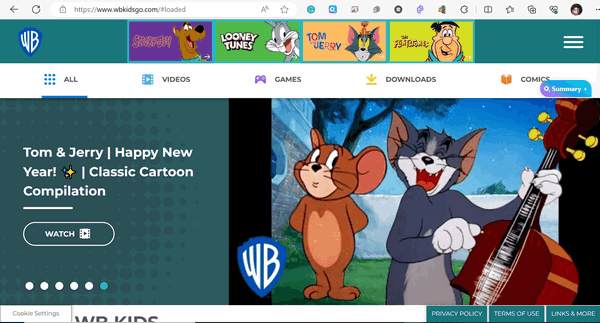 אתר אינטרנט של קריקטורות חינמיות של Wb Kids