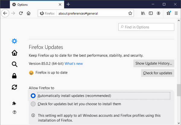 Kiểm tra bản cập nhật Firefox